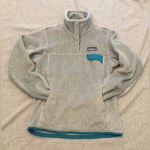 Patagonia small polartec pullover with snap pocket grey turquoise womenswear